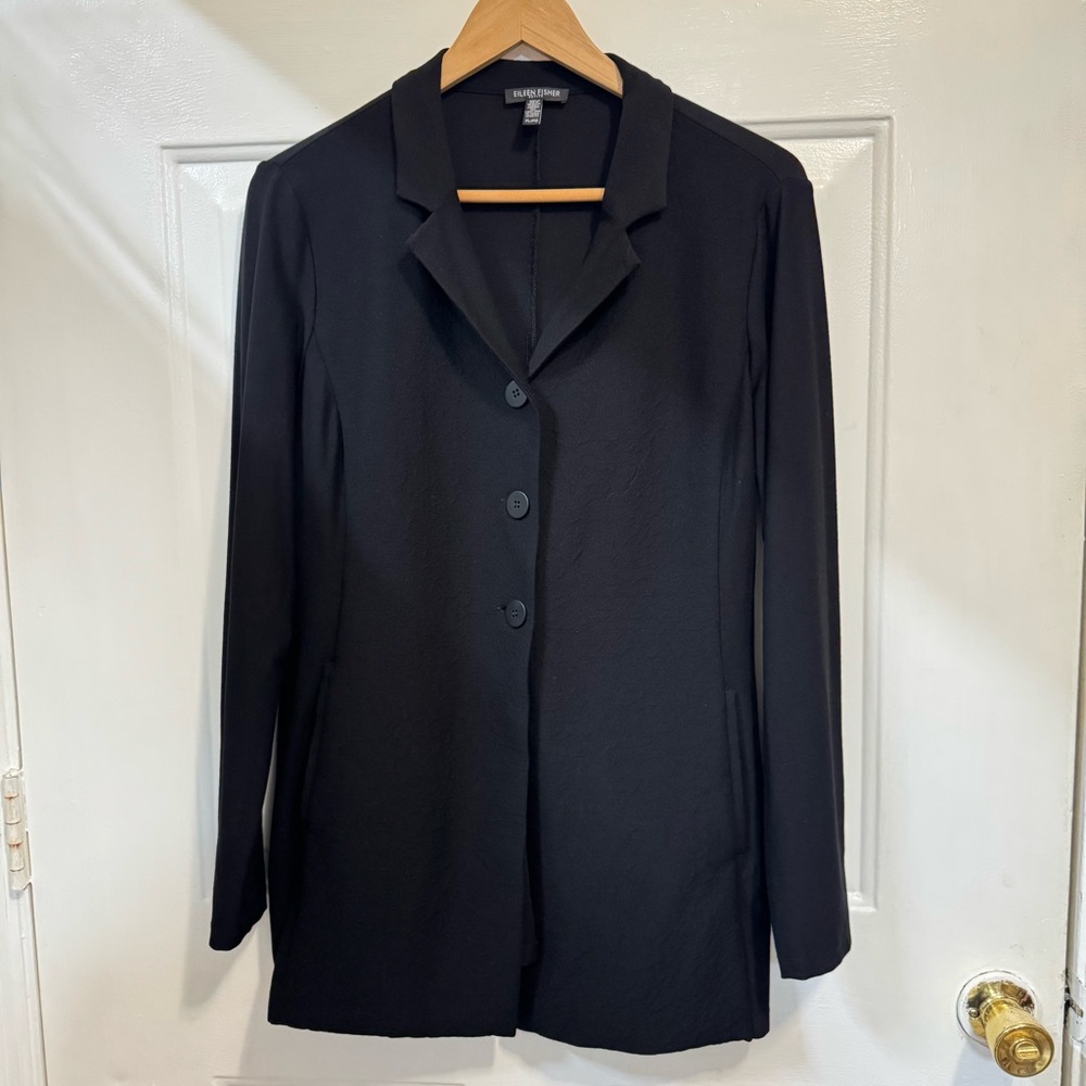 Eileen Fisher Women's Classic Black Blazer Size Petite Large Business Interview